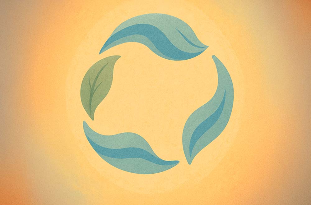 Circle of stylized leaves on a soft yellow background.
